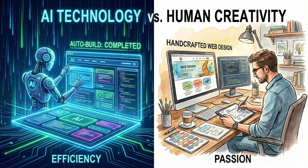 AIホームページ作成とプロのWeb制作会社の比較イメージ