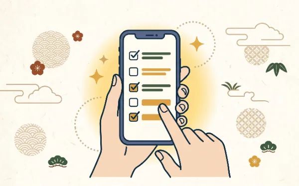 新年度こそ「仕組みで回る会社」へ。人手不足をITの力で解消する第一歩 3 smartphone checklist illustration